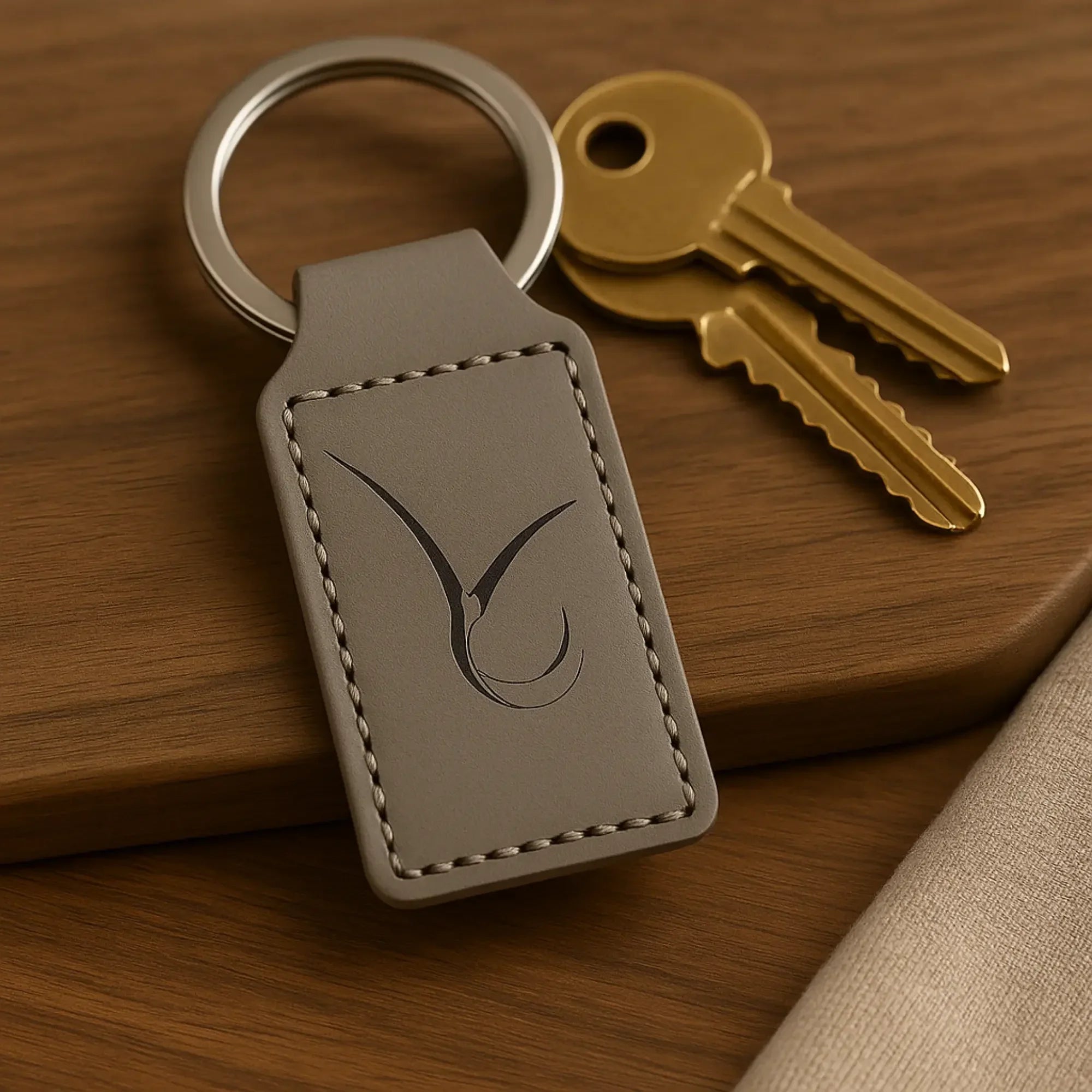 Gray Leather Rectangle Keychain customize laser engraving