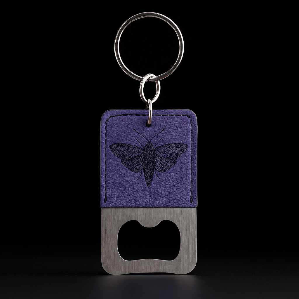Blue Leather Keychain with Bottle opener customize laser engraving