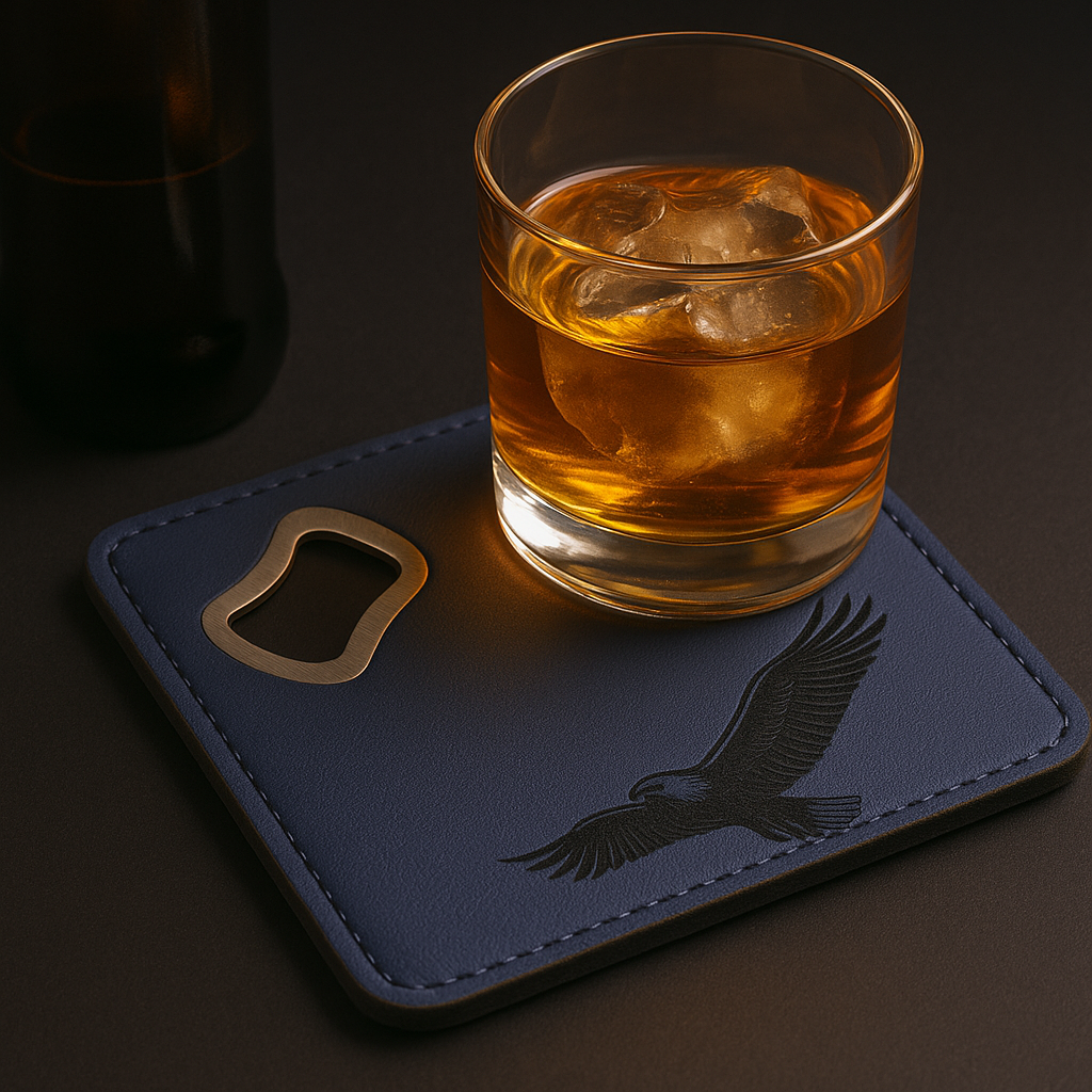 Blue Leather Keychain with Bottle opener customize laser engraving
