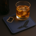 Leather Blue coaster wit engraving and bottle opener with Customize