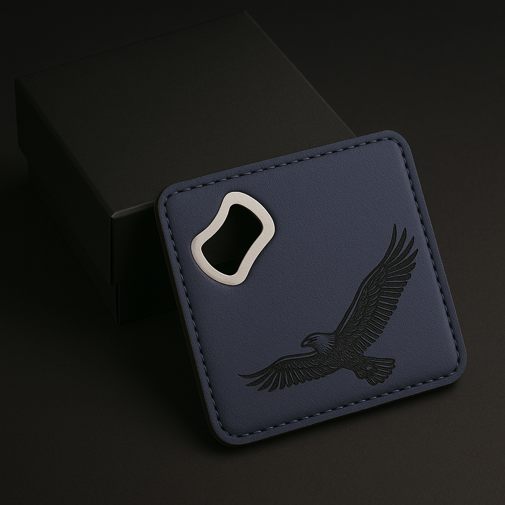 Blue Leather Keychain with Bottle opener customize laser engraving