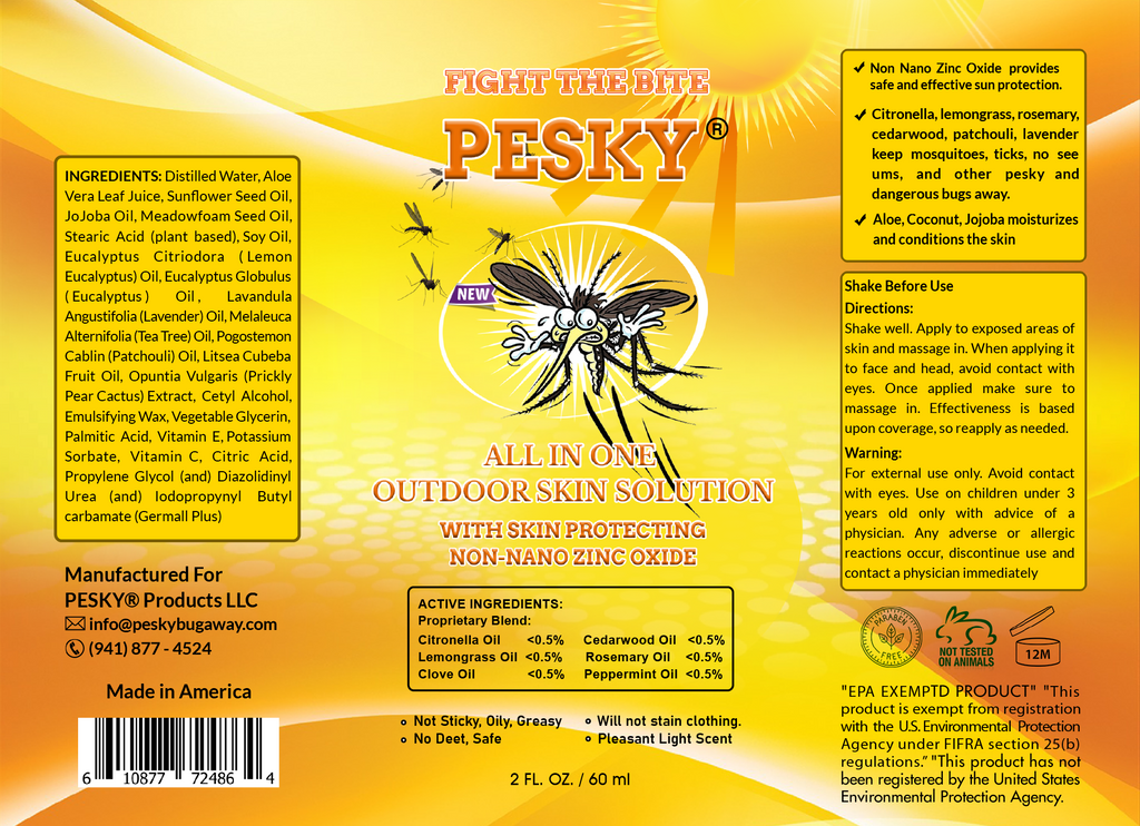 PESKY® Bug Away - All In One Outdoor Skin Solution with Skin Protecting Non-Nano Zinc Oxide