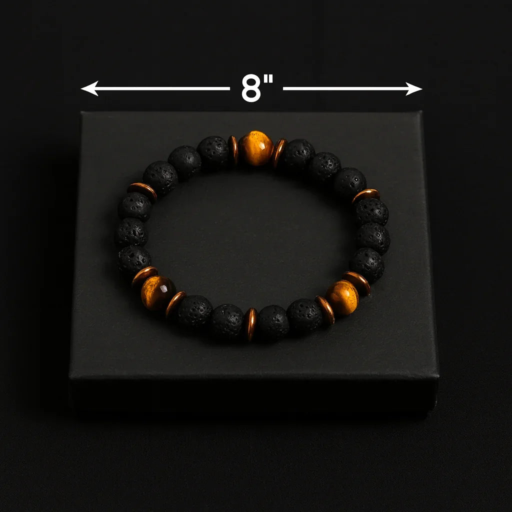 Black Lava and Tiger eye stone Bead Bracelet