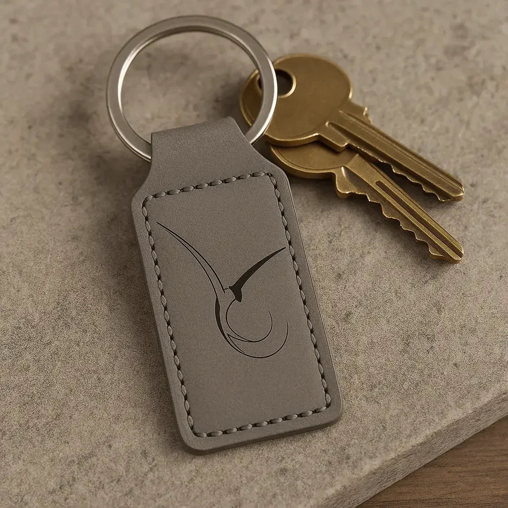 Gray Leather Rectangle Keychain customize laser engraving