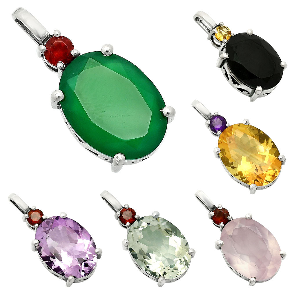 925 Silver Oval Natural Double Gemstone Pendant Handmade Fine Jewelry DGP1020 P-1113