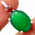 925 Silver Oval Natural Double Gemstone Pendant Handmade Fine Jewelry DGP1020 P-1113