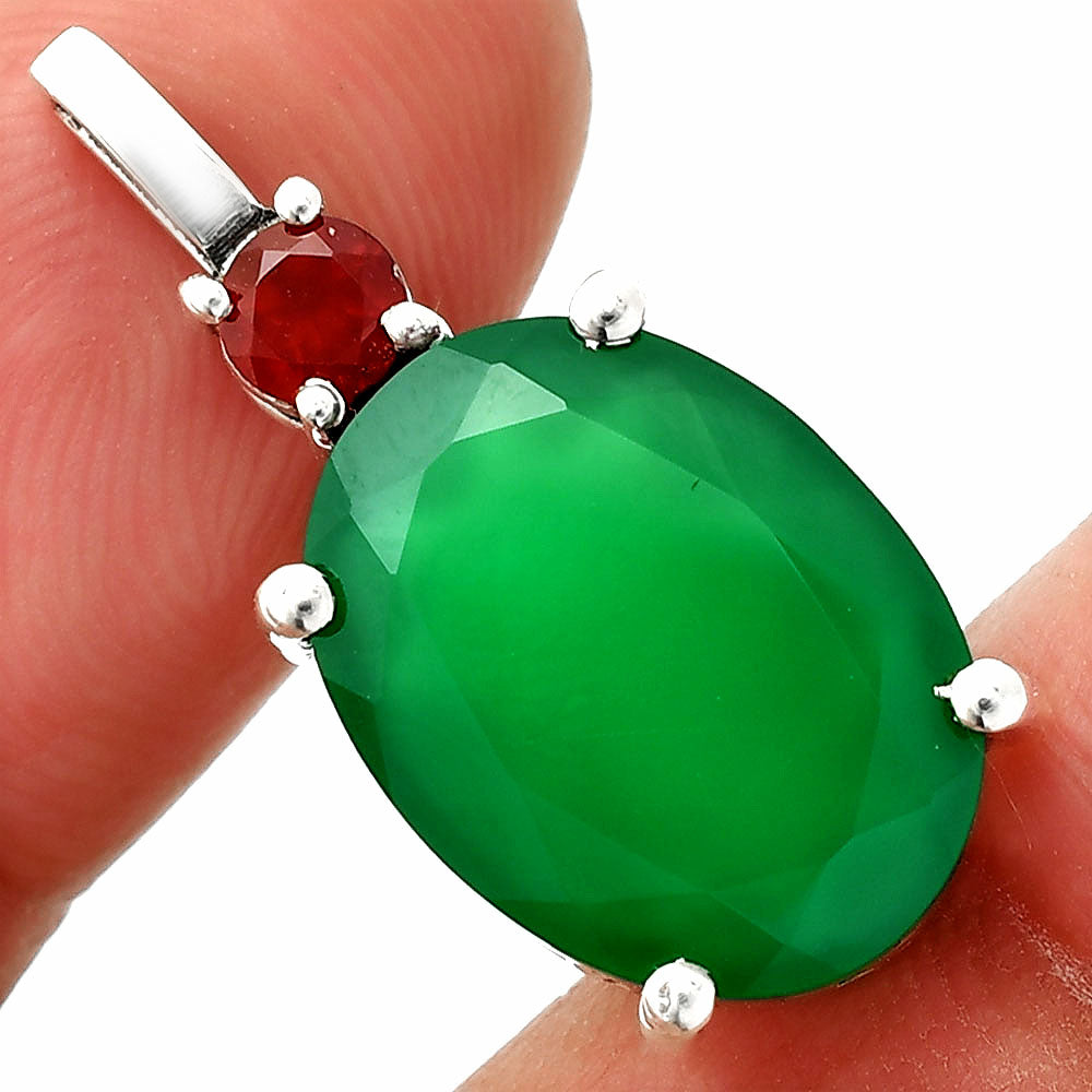 925 Silver Oval Natural Double Gemstone Pendant Handmade Fine Jewelry DGP1020 P-1113
