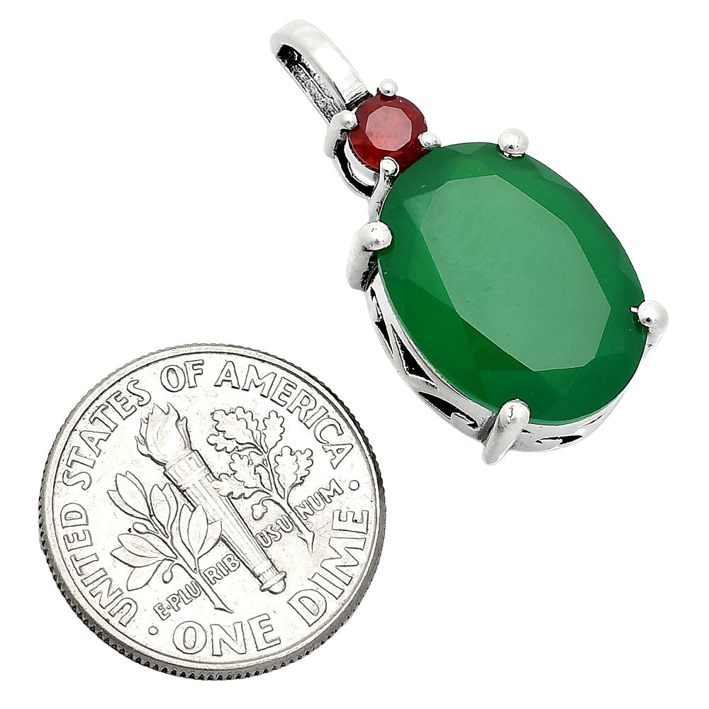 925 Silver Oval Natural Double Gemstone Pendant Handmade Fine Jewelry DGP1020 P-1113