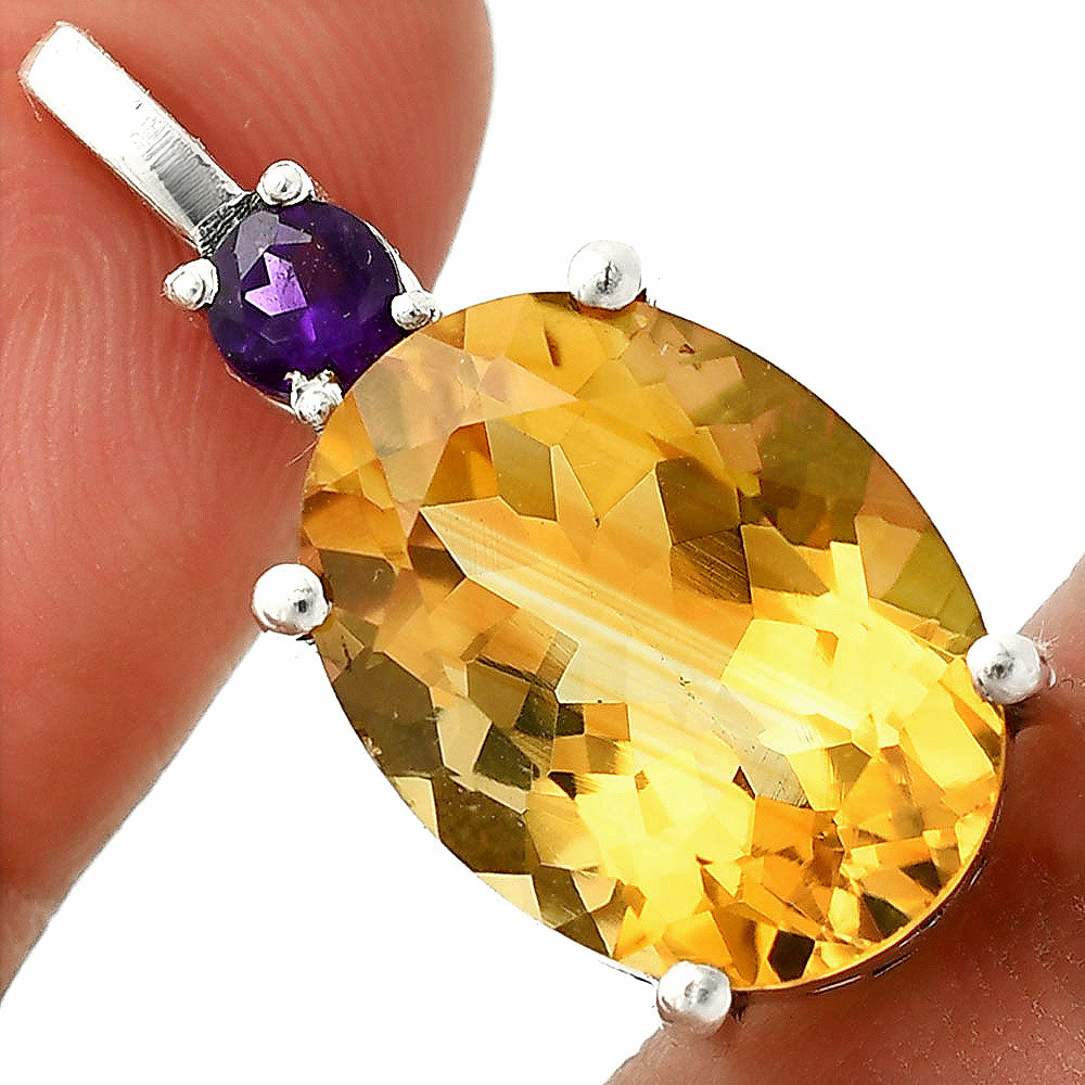 925 Silver Oval Natural Double Gemstone Pendant Handmade Fine Jewelry DGP1020 P-1113