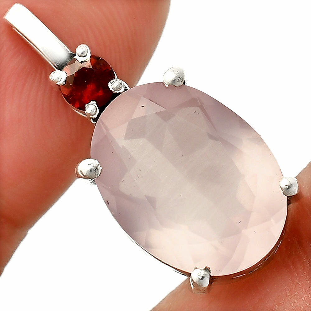 925 Silver Oval Natural Double Gemstone Pendant Handmade Fine Jewelry DGP1020 P-1113