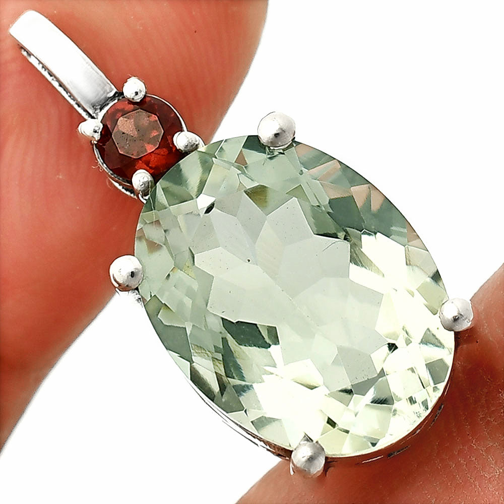 925 Silver Oval Natural Double Gemstone Pendant Handmade Fine Jewelry DGP1020 P-1113