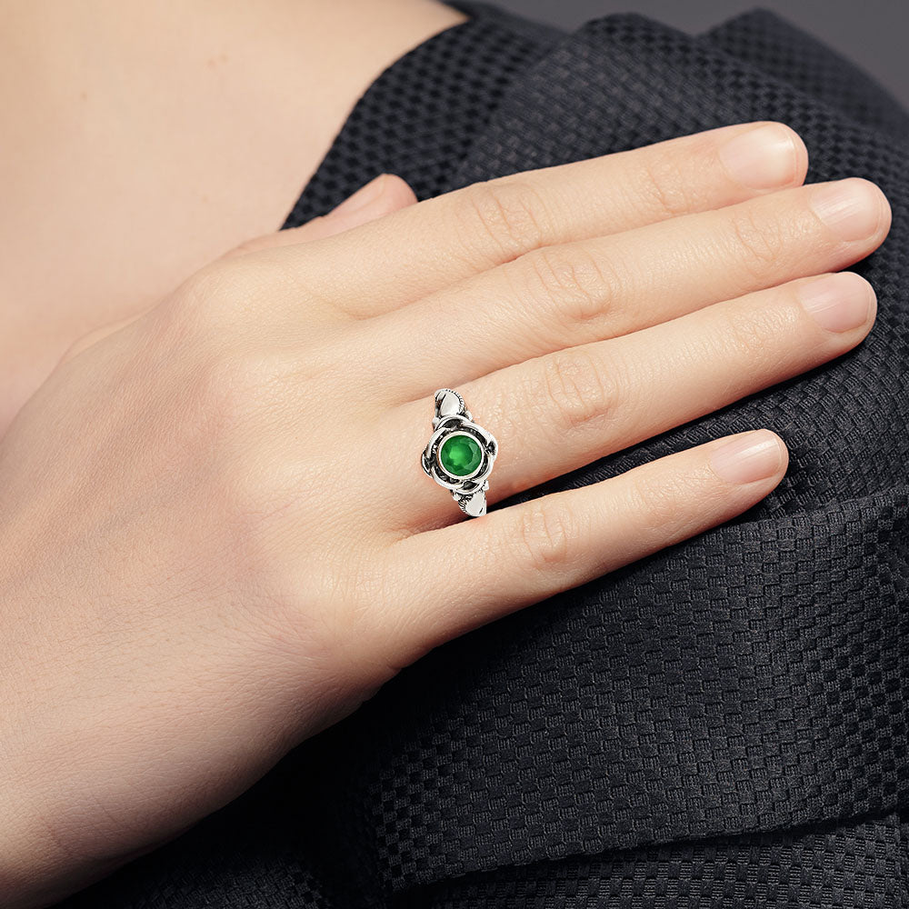Boho Flower Design Natural Gemstone Ring Solid 925 Sterling Silver DGR1146 R-1395