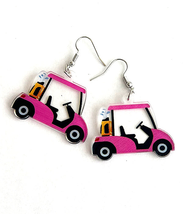 GOLF THEME ACRYLIC EARRING - CART