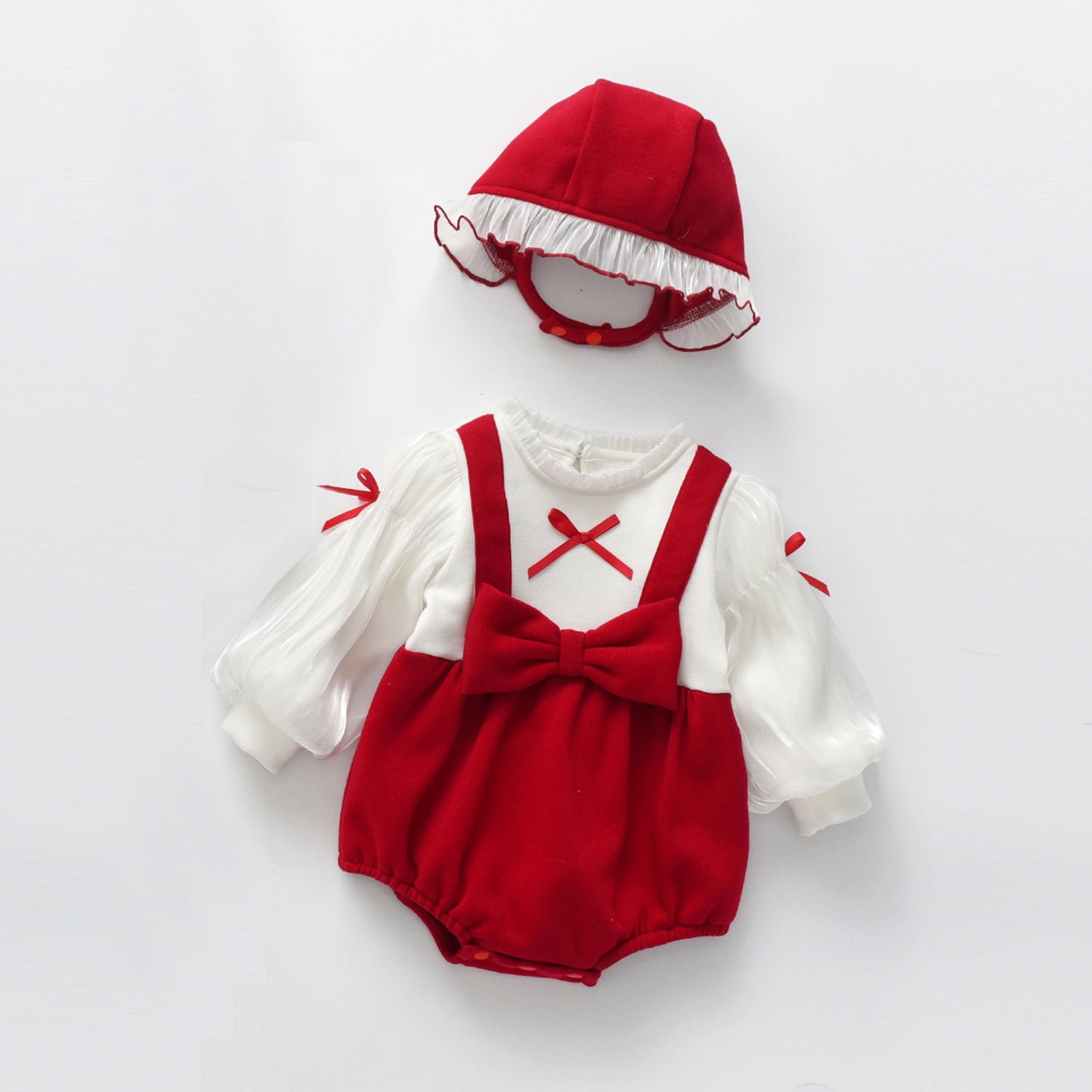 Baby False Pieces Design Bow Patched Design Long Sleeve bodysuit