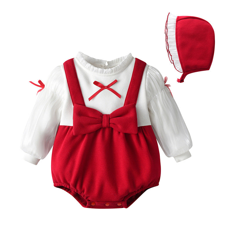 Baby False Pieces Design Bow Patched Design Long Sleeve bodysuit