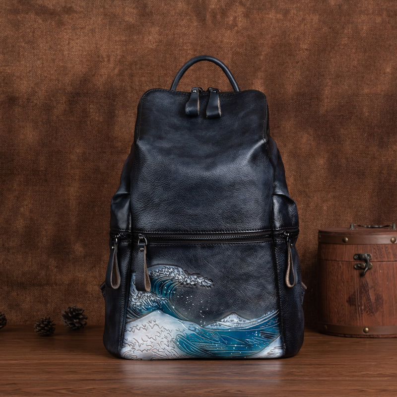 Womens Vintage Leather Large Backpack-5