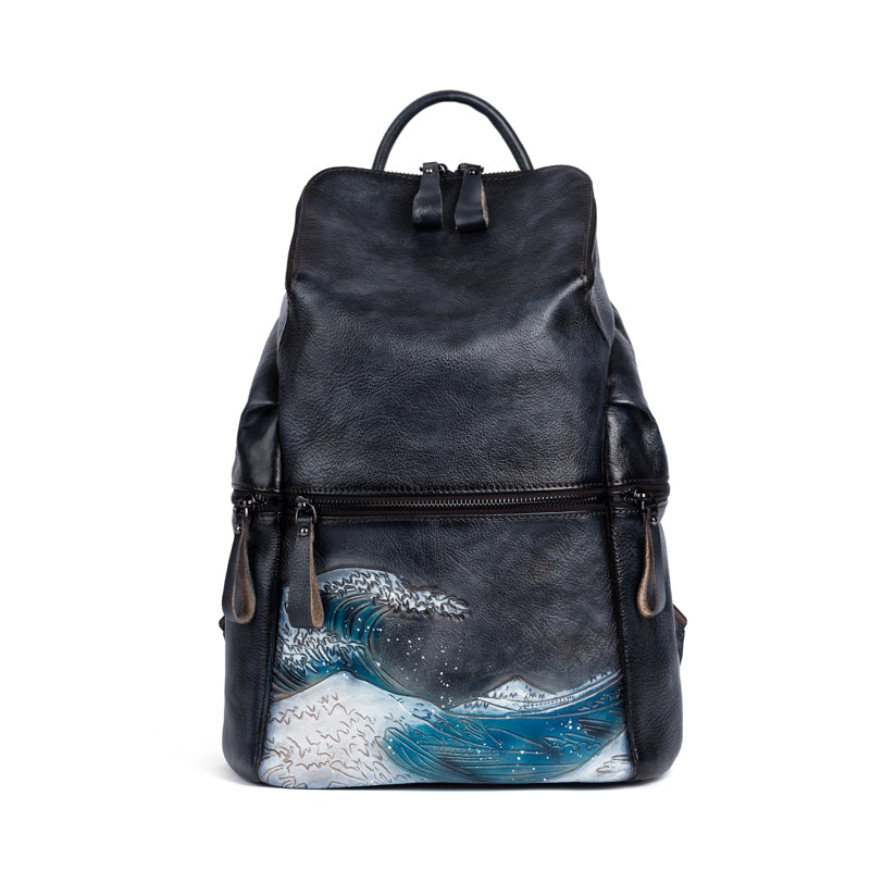 Womens Vintage Leather Large Backpack-4