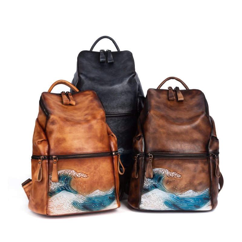 Womens Vintage Leather Large Backpack-2